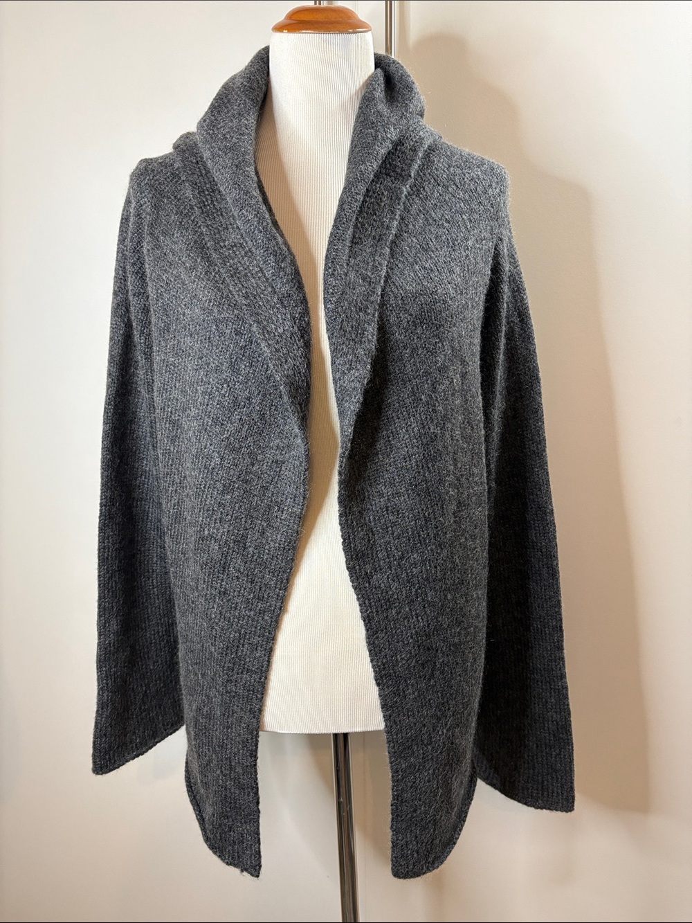 Eileen Fisher Charcoal Open-Front Hooded Mohair Wool Blend Cardigan L
